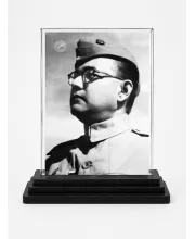 Netaji Acrylic Car Dashboard Showpiece | Double-Sided Netaji Photo Stand | 3 X 4 Inch Photo | Transparent Acrylic Frame With Black Base | Car Dashboard, Office & Table Decor (F70374)