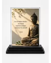 Goutam Buddha Quotes English Acrylic Car Dashboard Showpiece | Double-Sided Goutam Buddha Quotes English Photo Stand | 3 X 4 Inch Photo | Transparent Acrylic Frame With Black Base | Car Dashboard, Office & Table Decor (F70375)