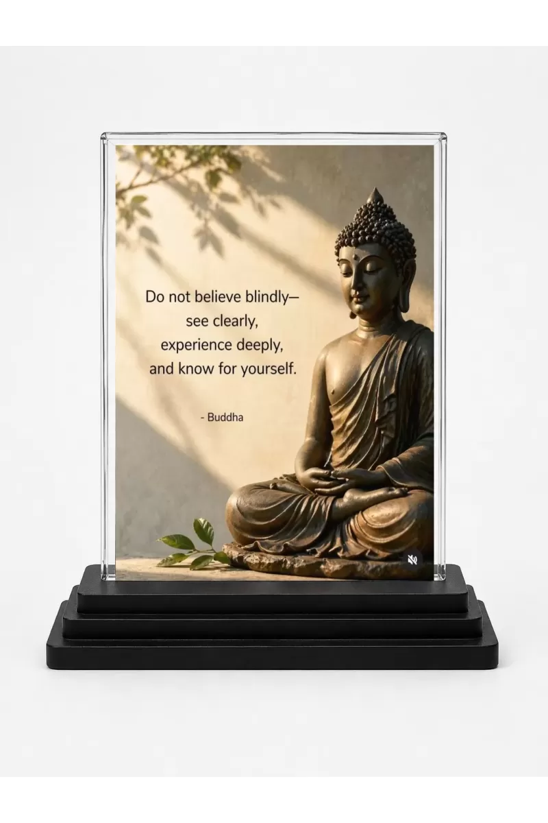 Goutam Buddha Quotes English Acrylic Car Dashboard Showpiece | Double-Sided Goutam Buddha Quotes English Photo Stand | 3 X 4 Inch Photo | Transparent Acrylic Frame With Black Base | Car Dashboard, Office & Table Decor (F70375)