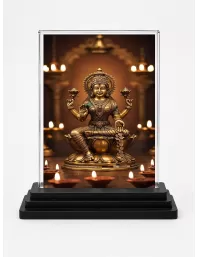 Hindu Deity Acrylic Car Dashboard Showpiece | Double-Sided Hindu Deity Photo Stand | 3 X 4 Inch Photo | Transparent Acrylic Frame With Black Base | Car Dashboard, Office & Table Decor (F70376)