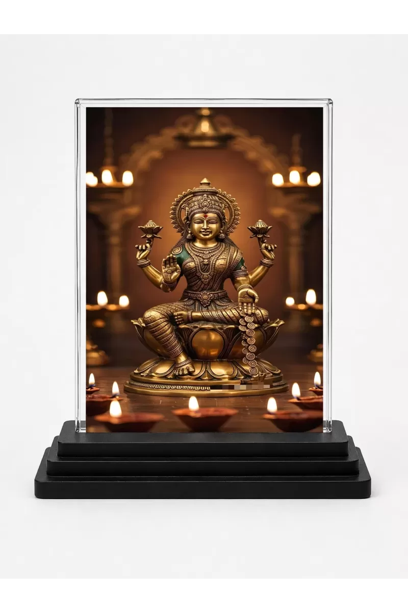 Hindu Deity Acrylic Car Dashboard Showpiece | Double-Sided Hindu Deity Photo Stand | 3 X 4 Inch Photo | Transparent Acrylic Frame With Black Base | Car Dashboard, Office & Table Decor (F70376)