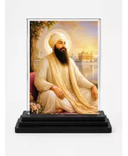 Guru Har Krishan Ji Acrylic Car Dashboard Showpiece | Double-Sided Guru Har Krishan Ji Photo Stand | 3 X 4 Inch Photo | Transparent Acrylic Frame With Black Base | Car Dashboard, Office & Table Decor (F70378)