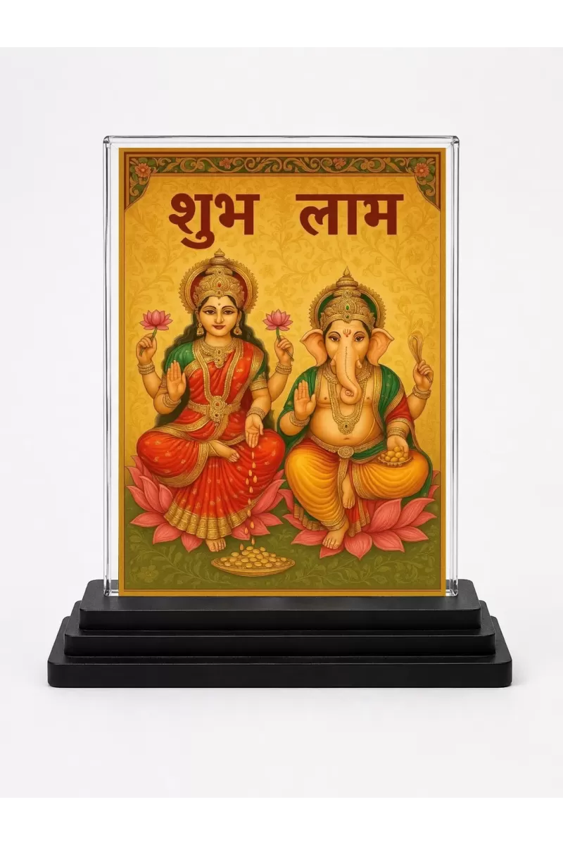 Lord Ganesha Acrylic Car Dashboard Showpiece | Double-Sided Lord Ganesha Photo Stand | 3 X 4 Inch Photo | Transparent Acrylic Frame With Black Base | Car Dashboard, Office & Table Decor (F70379)