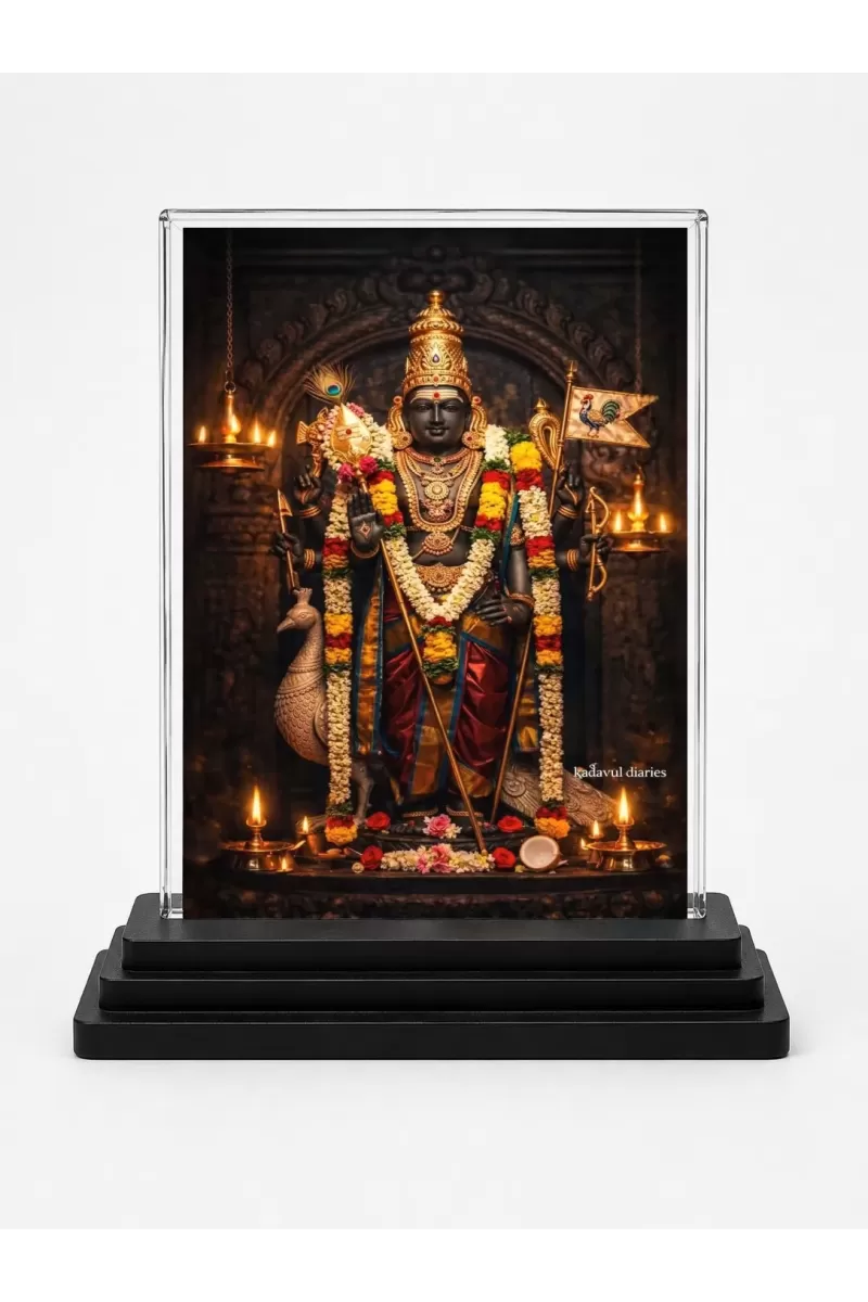Hindu Deity Acrylic Car Dashboard Showpiece | Double-Sided Hindu Deity Photo Stand | 3 X 4 Inch Photo | Transparent Acrylic Frame With Black Base | Car Dashboard, Office & Table Decor (F70380)