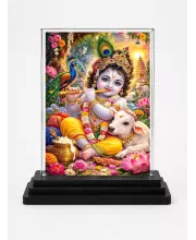 Hindu Deity Acrylic Car Dashboard Showpiece | Double-Sided Hindu Deity Photo Stand | 3 X 4 Inch Photo | Transparent Acrylic Frame With Black Base | Car Dashboard, Office & Table Decor (F70381)