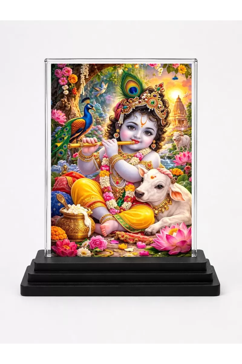 Hindu Deity Acrylic Car Dashboard Showpiece | Double-Sided Hindu Deity Photo Stand | 3 X 4 Inch Photo | Transparent Acrylic Frame With Black Base | Car Dashboard, Office & Table Decor (F70381)