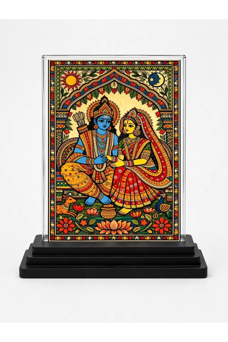 Lord Rama Acrylic Car Dashboard Showpiece | Double-Sided Lord Rama Photo Stand | 3 X 4 Inch Photo | Transparent Acrylic Frame With Black Base | Car Dashboard, Office & Table Decor (F70382)