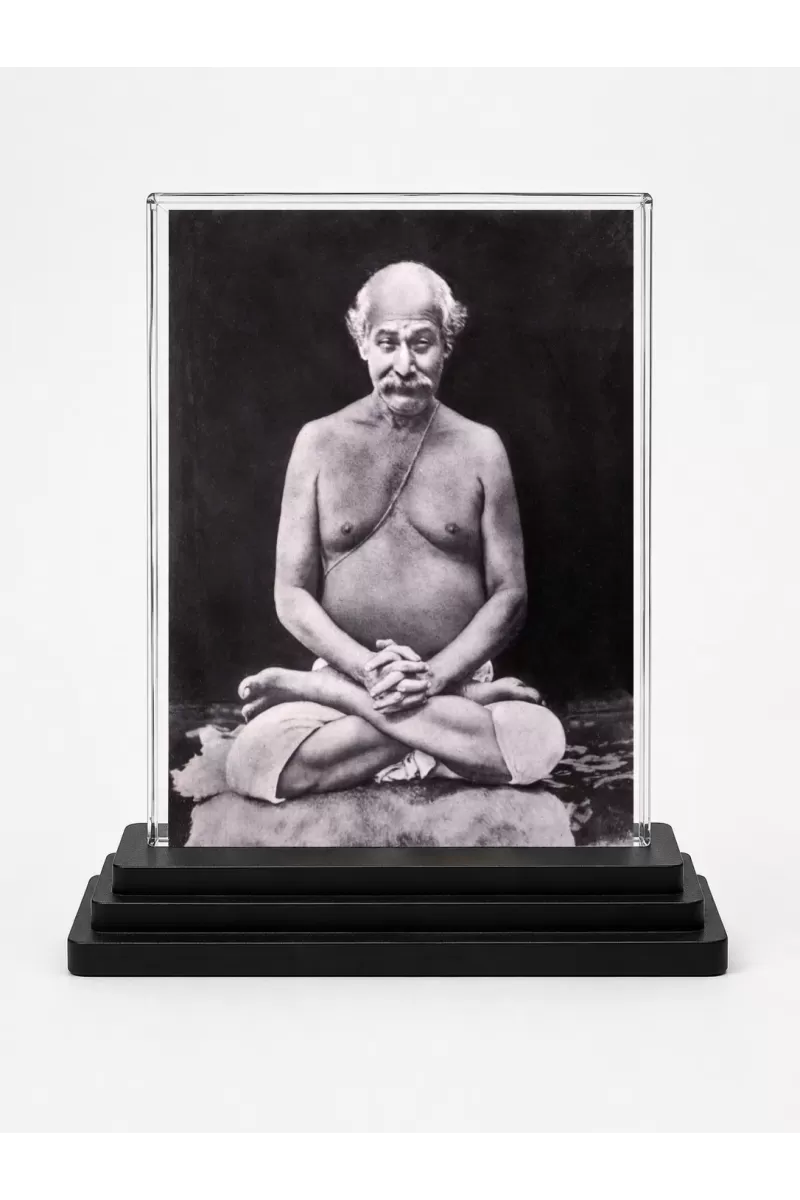 Lahiri Mahasaya Acrylic Car Dashboard Showpiece | Double-Sided Lahiri Mahasaya Photo Stand | 3 X 4 Inch Photo | Transparent Acrylic Frame With Black Base | Car Dashboard, Office & Table Decor (F70384)