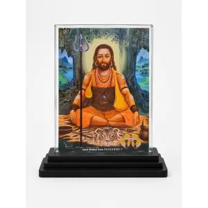 Matsyendranath Acrylic Car Dashboard Showpiece | Double-Sided Matsyendranath Photo Stand | 3 X 4 Inch Photo | Transparent Acrylic Frame With Black Base | Car Dashboard, Office & Table Decor (F70386)