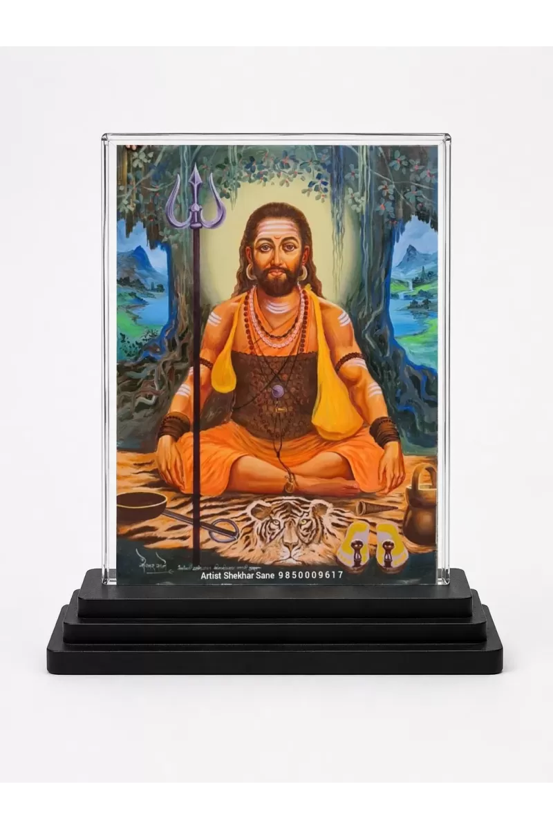 Matsyendranath Acrylic Car Dashboard Showpiece | Double-Sided Matsyendranath Photo Stand | 3 X 4 Inch Photo | Transparent Acrylic Frame With Black Base | Car Dashboard, Office & Table Decor (F70386)