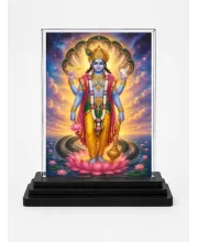 Lord Vishnu Acrylic Car Dashboard Showpiece | Double-Sided Lord Vishnu Photo Stand | 3 X 4 Inch Photo | Transparent Acrylic Frame With Black Base | Car Dashboard, Office & Table Decor (F70387)