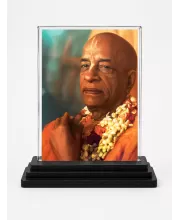 A.C. Bhaktivedanta Swami Prabhupada Acrylic Car Dashboard Showpiece | Double-Sided A.C. Bhaktivedanta Swami Prabhupada Photo Stand | 3 X 4 Inch Photo | Transparent Acrylic Frame With Black Base | Car Dashboard, Office & Table Decor (F70388)
