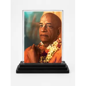 A.C. Bhaktivedanta Swami Prabhupada Acrylic Car Dashboard Showpiece | Double-Sided A.C. Bhaktivedanta Swami Prabhupada Photo Stand | 3 X 4 Inch Photo | Transparent Acrylic Frame With Black Base | Car Dashboard, Office & Table Decor (F70388)