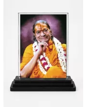 Jagadguru Kripalu Maharaj Acrylic Car Dashboard Showpiece | Double-Sided Jagadguru Kripalu Maharaj Photo Stand | 3 X 4 Inch Photo | Transparent Acrylic Frame With Black Base | Car Dashboard, Office & Table Decor (F70389)