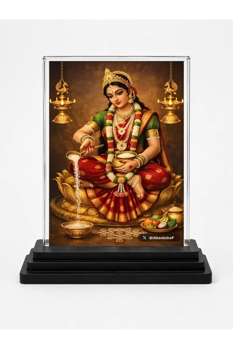 Hindu Goddess Acrylic Car Dashboard Showpiece | Double-Sided Hindu Goddess Photo Stand | 3 X 4 Inch Photo | Transparent Acrylic Frame With Black Base | Car Dashboard, Office & Table Decor (F70390)