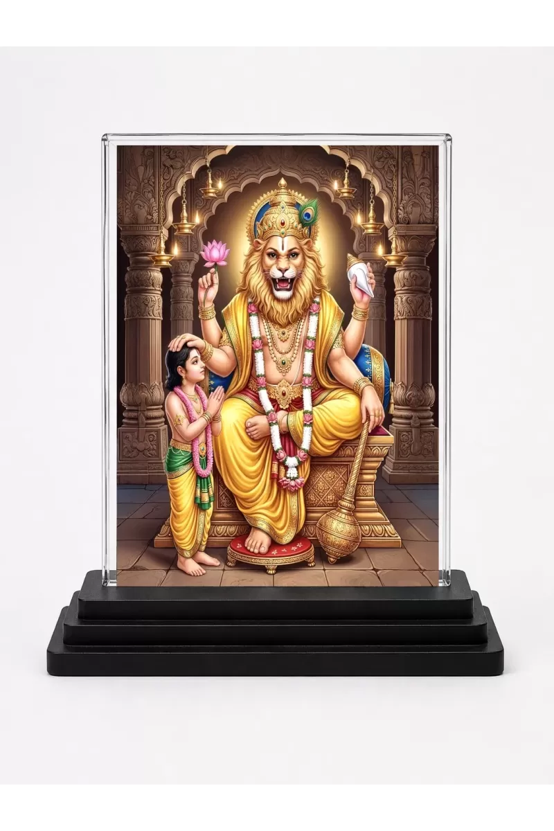 Hindu Deity Acrylic Car Dashboard Showpiece | Double-Sided Hindu Deity Photo Stand | 3 X 4 Inch Photo | Transparent Acrylic Frame With Black Base | Car Dashboard, Office & Table Decor (F70391)