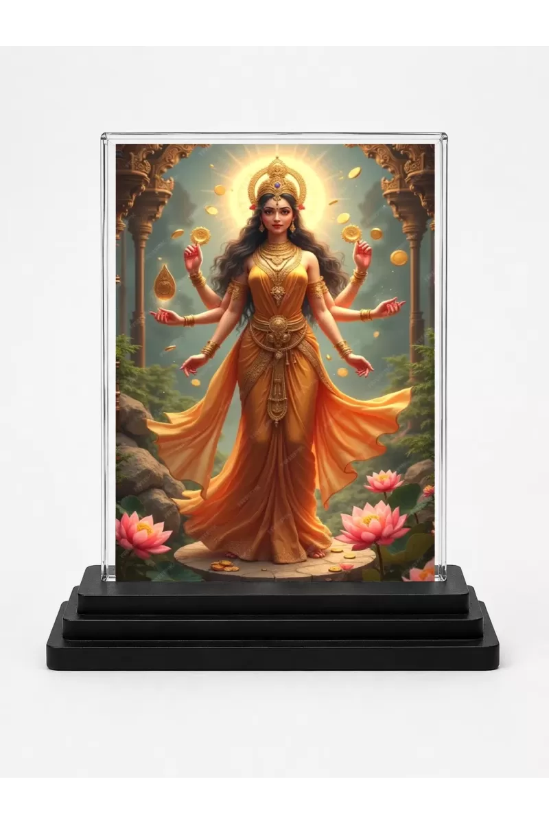 Hindu Deity Acrylic Car Dashboard Showpiece | Double-Sided Hindu Deity Photo Stand | 3 X 4 Inch Photo | Transparent Acrylic Frame With Black Base | Car Dashboard, Office & Table Decor (F70393)