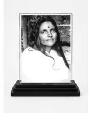 Anandamayi Ma Acrylic Car Dashboard Showpiece | Double-Sided Anandamayi Ma Photo Stand | 3 X 4 Inch Photo | Transparent Acrylic Frame With Black Base | Car Dashboard, Office & Table Decor (F70394)