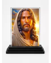 AI Devotional Art Acrylic Car Dashboard Showpiece | Double-Sided AI Devotional Art Photo Stand | 3 X 4 Inch Photo | Transparent Acrylic Frame With Black Base | Car Dashboard, Office & Table Decor (F70396)