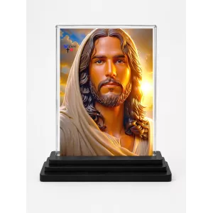 AI Devotional Art Acrylic Car Dashboard Showpiece | Double-Sided AI Devotional Art Photo Stand | 3 X 4 Inch Photo | Transparent Acrylic Frame With Black Base | Car Dashboard, Office & Table Decor (F70396)