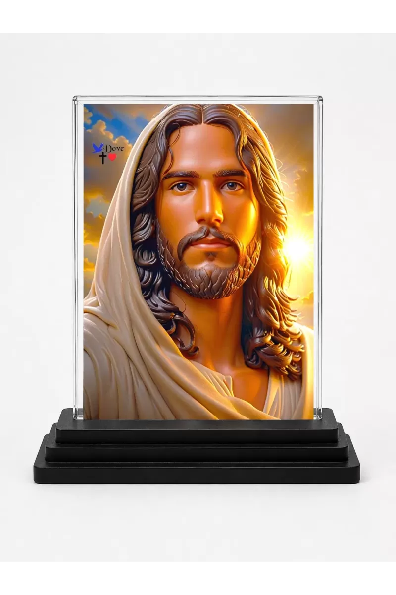 AI Devotional Art Acrylic Car Dashboard Showpiece | Double-Sided AI Devotional Art Photo Stand | 3 X 4 Inch Photo | Transparent Acrylic Frame With Black Base | Car Dashboard, Office & Table Decor (F70396)