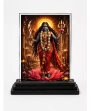 Maa Kali Acrylic Car Dashboard Showpiece | Double-Sided Maa Kali Photo Stand | 3 X 4 Inch Photo | Transparent Acrylic Frame With Black Base | Car Dashboard, Office & Table Decor (F70397)
