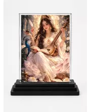 Lakshmi Acrylic Car Dashboard Showpiece | Double-Sided Lakshmi Photo Stand | 3 X 4 Inch Photo | Transparent Acrylic Frame With Black Base | Car Dashboard, Office & Table Decor (F70398)