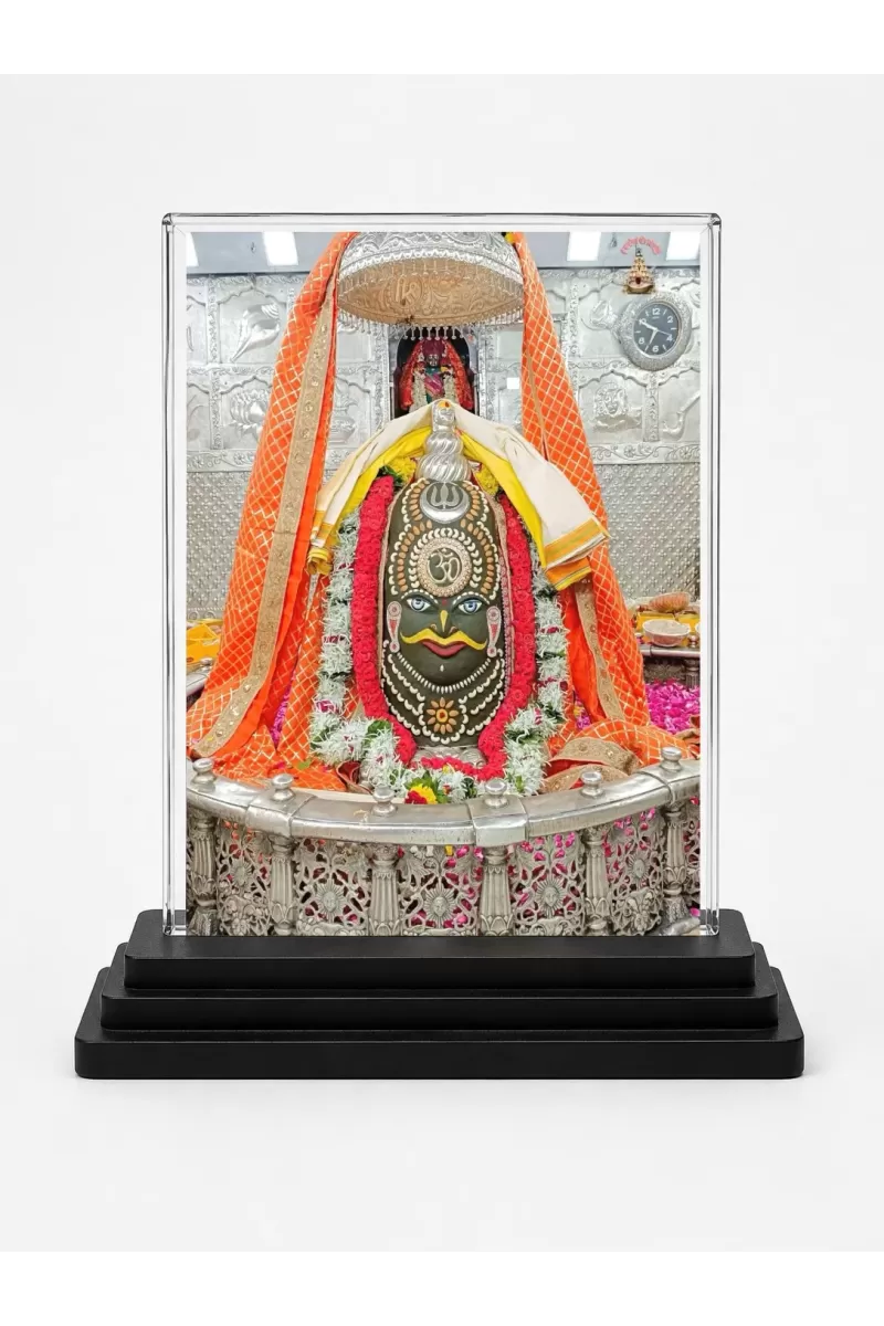 Mahakal Acrylic Car Dashboard Showpiece | Double-Sided Mahakal Photo Stand | 3 X 4 Inch Photo | Transparent Acrylic Frame With Black Base | Car Dashboard, Office & Table Decor (F70399)