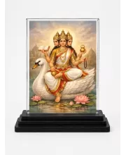 Gayatri Mata Acrylic Car Dashboard Showpiece | Double-Sided Gayatri Mata Photo Stand | 3 X 4 Inch Photo | Transparent Acrylic Frame With Black Base | Car Dashboard, Office & Table Decor (F70400)
