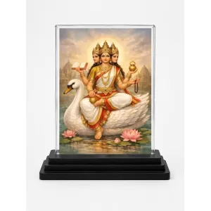 Gayatri Mata Acrylic Car Dashboard Showpiece | Double-Sided Gayatri Mata Photo Stand | 3 X 4 Inch Photo | Transparent Acrylic Frame With Black Base | Car Dashboard, Office & Table Decor (F70400)