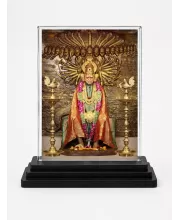 Railanga Swami Acrylic Car Dashboard Showpiece | Double-Sided Railanga Swami Photo Stand | 3 X 4 Inch Photo | Transparent Acrylic Frame With Black Base | Car Dashboard, Office & Table Decor (F70401)