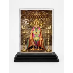 Railanga Swami Acrylic Car Dashboard Showpiece | Double-Sided Railanga Swami Photo Stand | 3 X 4 Inch Photo | Transparent Acrylic Frame With Black Base | Car Dashboard, Office & Table Decor (F70401)