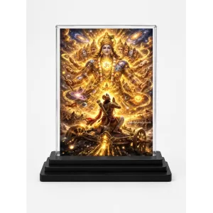 Hindu Deity Acrylic Car Dashboard Showpiece | Double-Sided Hindu Deity Photo Stand | 3 X 4 Inch Photo | Transparent Acrylic Frame With Black Base | Car Dashboard, Office & Table Decor (F70402)
