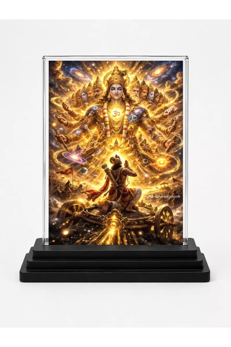 Hindu Deity Acrylic Car Dashboard Showpiece | Double-Sided Hindu Deity Photo Stand | 3 X 4 Inch Photo | Transparent Acrylic Frame With Black Base | Car Dashboard, Office & Table Decor (F70402)