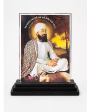 Guru Tegh Bahadur Ji Acrylic Car Dashboard Showpiece | Double-Sided Guru Tegh Bahadur Ji Photo Stand | 3 X 4 Inch Photo | Transparent Acrylic Frame With Black Base | Car Dashboard, Office & Table Decor (F70403)