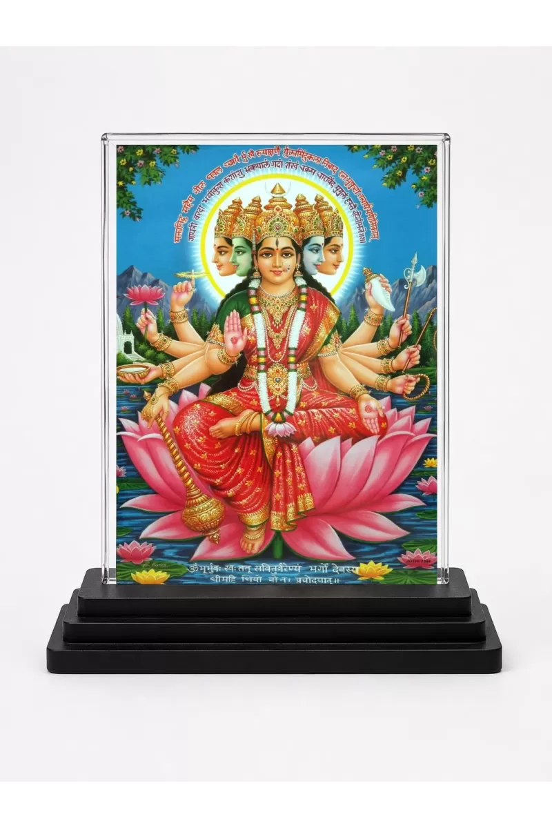 Hindu Deity Acrylic Car Dashboard Showpiece | Double-Sided Hindu Deity Photo Stand | 3 X 4 Inch Photo | Transparent Acrylic Frame With Black Base | Car Dashboard, Office & Table Decor (F70404)