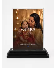 Baby Devi Acrylic Car Dashboard Showpiece | Double-Sided Baby Devi Photo Stand | 3 X 4 Inch Photo | Transparent Acrylic Frame With Black Base | Car Dashboard, Office & Table Decor (F70405)