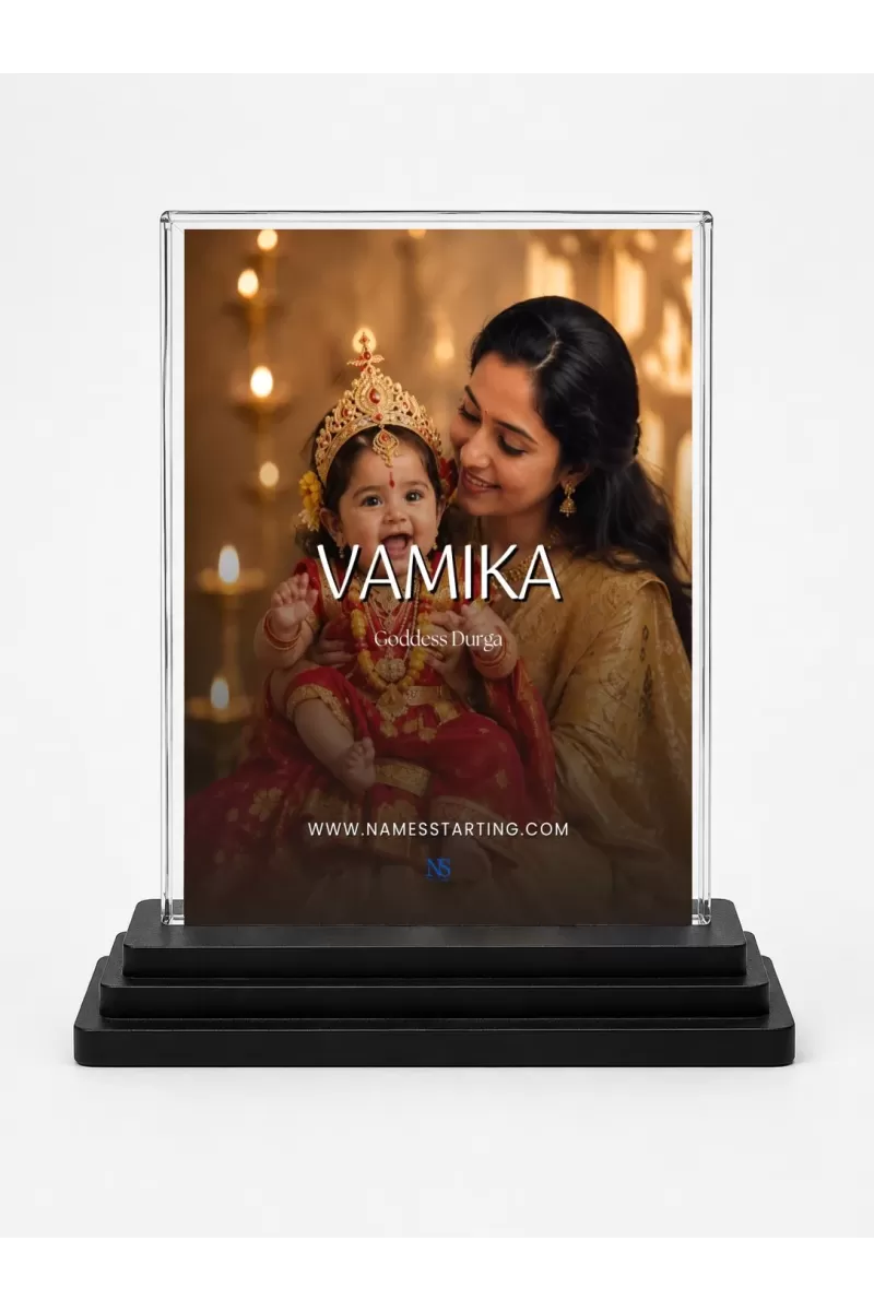 Baby Devi Acrylic Car Dashboard Showpiece | Double-Sided Baby Devi Photo Stand | 3 X 4 Inch Photo | Transparent Acrylic Frame With Black Base | Car Dashboard, Office & Table Decor (F70405)