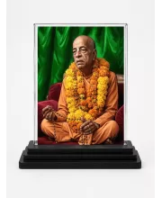 A.C. Bhaktivedanta Swami Prabhupada Acrylic Car Dashboard Showpiece | Double-Sided A.C. Bhaktivedanta Swami Prabhupada Photo Stand | 3 X 4 Inch Photo | Transparent Acrylic Frame With Black Base | Car Dashboard, Office & Table Decor (F70406)