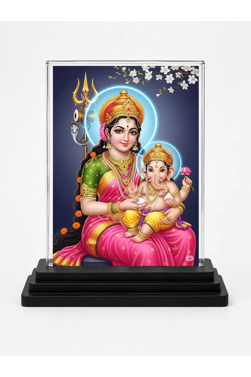 Parvati Acrylic Car Dashboard Showpiece | Double-Sided Parvati Photo Stand | 3 X 4 Inch Photo | Transparent Acrylic Frame With Black Base | Car Dashboard, Office & Table Decor (F70409)