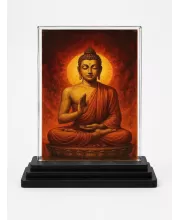 Gautama Buddha Acrylic Car Dashboard Showpiece | Double-Sided Gautama Buddha Photo Stand | 3 X 4 Inch Photo | Transparent Acrylic Frame With Black Base | Car Dashboard, Office & Table Decor (F70410)