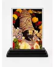 Tirupati Balaji Acrylic Car Dashboard Showpiece | Double-Sided Tirupati Balaji Photo Stand | 3 X 4 Inch Photo | Transparent Acrylic Frame With Black Base | Car Dashboard, Office & Table Decor (F70411)