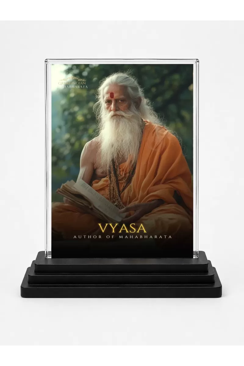 Maharishi Veda Vyasa Acrylic Car Dashboard Showpiece | Double-Sided Maharishi Veda Vyasa Photo Stand | 3 X 4 Inch Photo | Transparent Acrylic Frame With Black Base | Car Dashboard, Office & Table Decor (F70413)