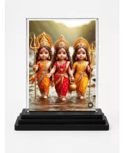 Durga Maa Acrylic Car Dashboard Showpiece | Double-Sided Durga Maa Photo Stand | 3 X 4 Inch Photo | Transparent Acrylic Frame With Black Base | Car Dashboard, Office & Table Decor (F70414)