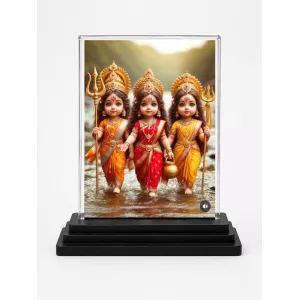 Durga Maa Acrylic Car Dashboard Showpiece | Double-Sided Durga Maa Photo Stand | 3 X 4 Inch Photo | Transparent Acrylic Frame With Black Base | Car Dashboard, Office & Table Decor (F70414)