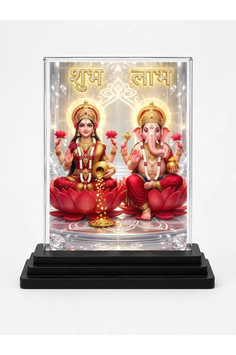 Lord Ganesha Acrylic Car Dashboard Showpiece | Double-Sided Lord Ganesha Photo Stand | 3 X 4 Inch Photo | Transparent Acrylic Frame With Black Base | Car Dashboard, Office & Table Decor (F70415)