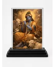 Hindu Deity Acrylic Car Dashboard Showpiece | Double-Sided Hindu Deity Photo Stand | 3 X 4 Inch Photo | Transparent Acrylic Frame With Black Base | Car Dashboard, Office & Table Decor (F70416)