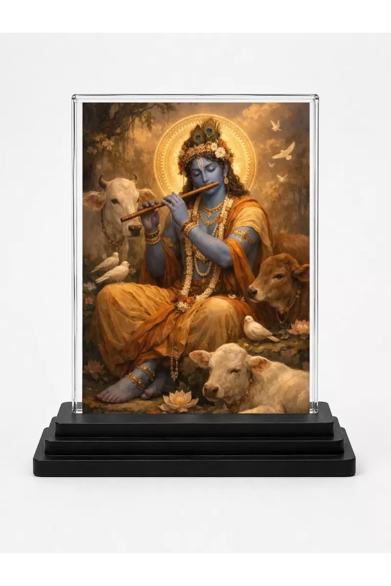 Hindu Deity Acrylic Car Dashboard Showpiece | Double-Sided Hindu Deity Photo Stand | 3 X 4 Inch Photo | Transparent Acrylic Frame With Black Base | Car Dashboard, Office & Table Decor (F70416)