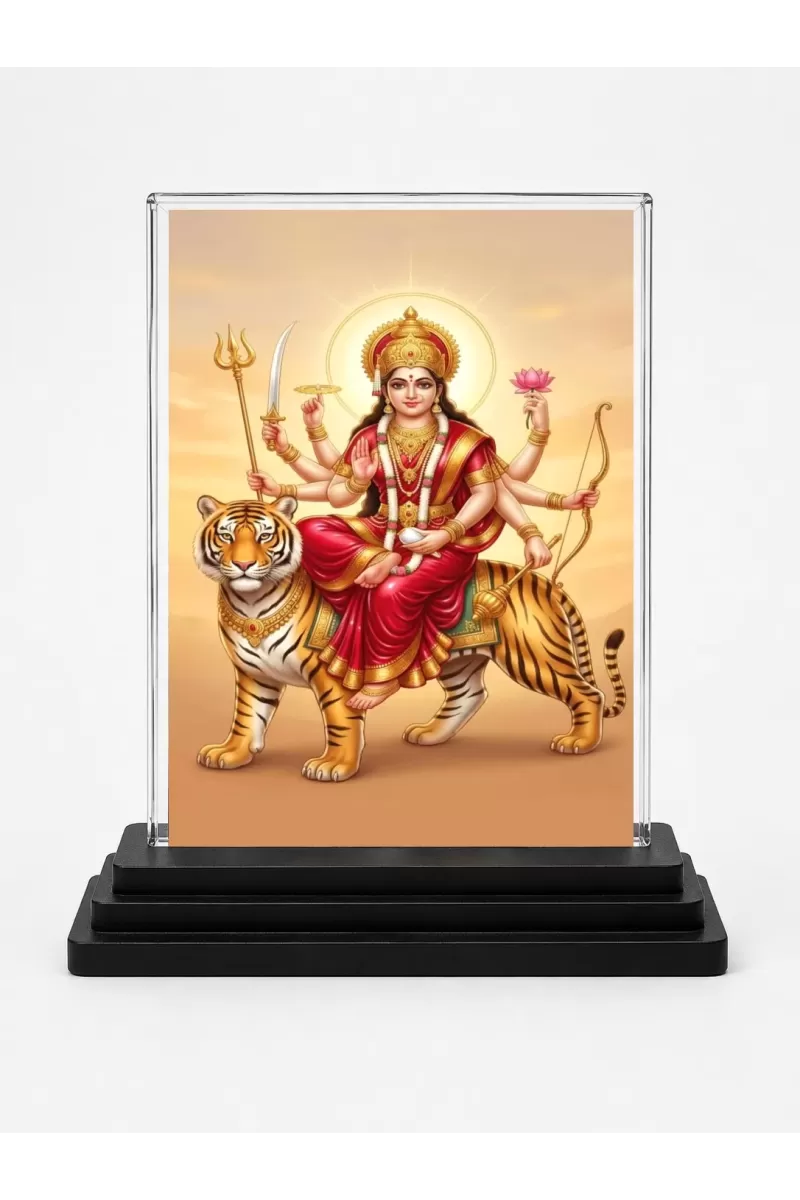 Hindu Deity Acrylic Car Dashboard Showpiece | Double-Sided Hindu Deity Photo Stand | 3 X 4 Inch Photo | Transparent Acrylic Frame With Black Base | Car Dashboard, Office & Table Decor (F70417)