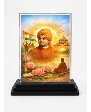 Vivekananda Acrylic Car Dashboard Showpiece | Double-Sided Vivekananda Photo Stand | 3 X 4 Inch Photo | Transparent Acrylic Frame With Black Base | Car Dashboard, Office & Table Decor (F70418)